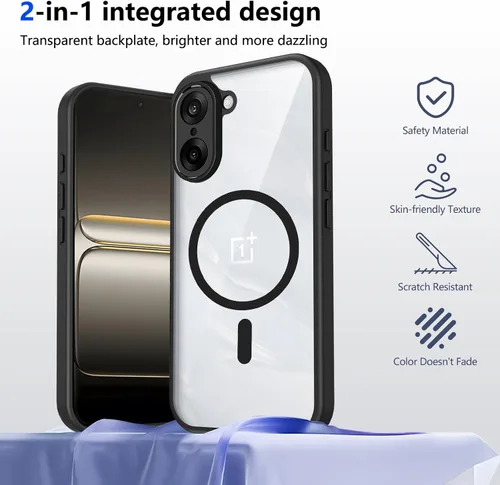 Vista 523 de Funda magnética transparente compatible con Xiaomi 17T, color negro 2 en 1 PC + TPU cubierta de teléfono a prueba de golpes, carcasa protectora