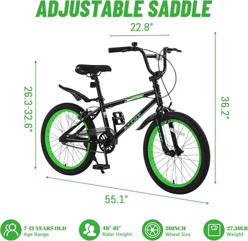 Vista 2 de Bicicleta infantil de 20 pulgadas para niños de 7 a 12 años, estilo BMX, bicicletas ligeras para niños, bicicletas para niños con frenos delanteros