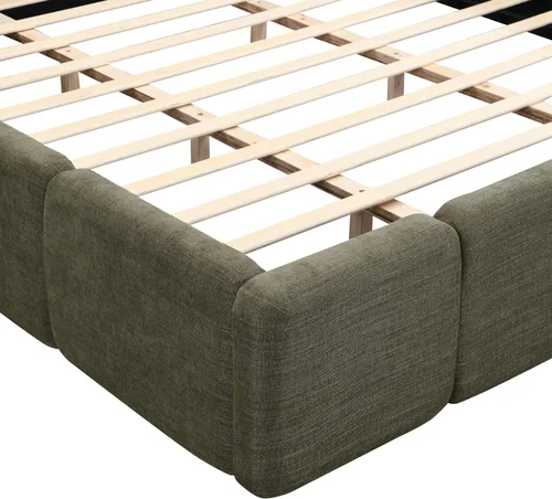 Vista 10 de Christopher Knight Home Hazel - Cama de plataforma tamaño King, cabecero y pie de cama gruesos de lino, camas tapizadas con base sólida