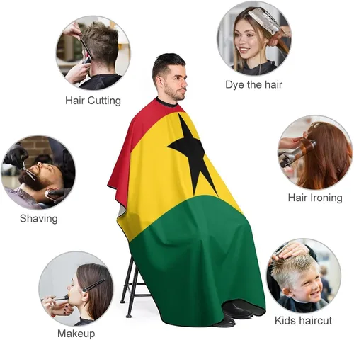 Vista 3 de Capa de peluquería con bandera de Ghana para adultos, para peluquería en casa, peluquería, Estilo, Talla única