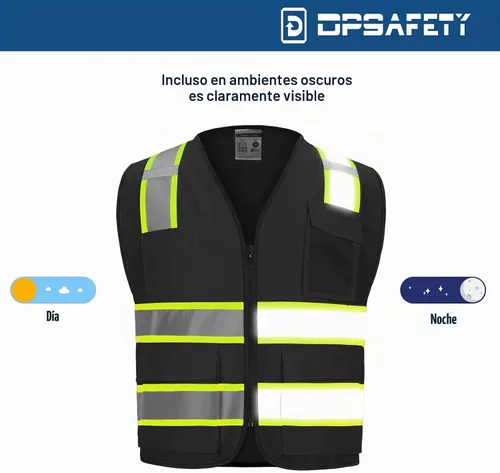 Vista 4 de Chaleco de seguridad clase 2 de alta visibilidad, chaleco de alta visibilidad con tiras reflectantes de 2 pulgadas de ancho, chaleco de construcción