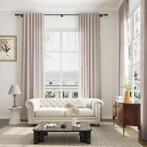 Vista 12 de Cortinas de lino extralargas de 144 pulgadas de largo para sala de estar con pestaña superior, cortinas modernas estilo casa de campo de dos pisos