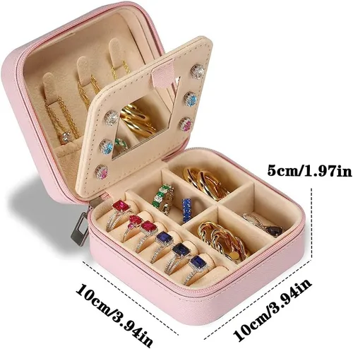 Vista 2 de Pequeño joyero de viaje, mini organizador de joyas de viaje, estuche de joyería portátil de viaje para anillos, aretes, collares, pulseras