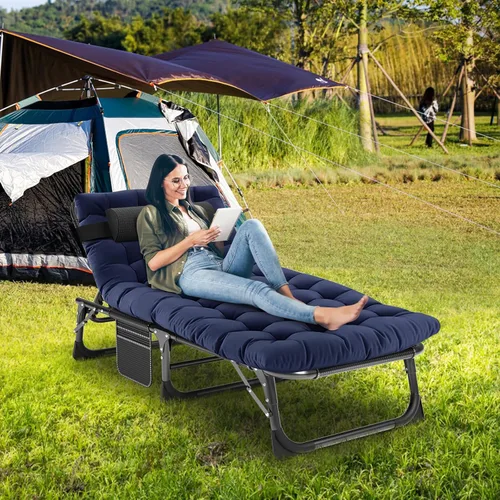 Vista 3 de LILYPELLE Catre de Camping Plegable, Catres de Dormir Extra Anchos de Servicio Pesado con Bolsa de Transporte, Catres de Campamento de Viaje Azul