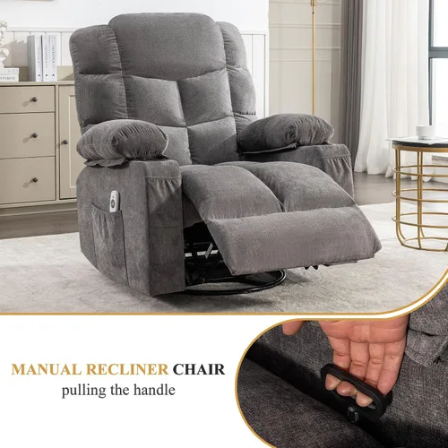Vista 7 de Recliner Chair with Lumbar Heating & 8 Massage Points，Gray Grey