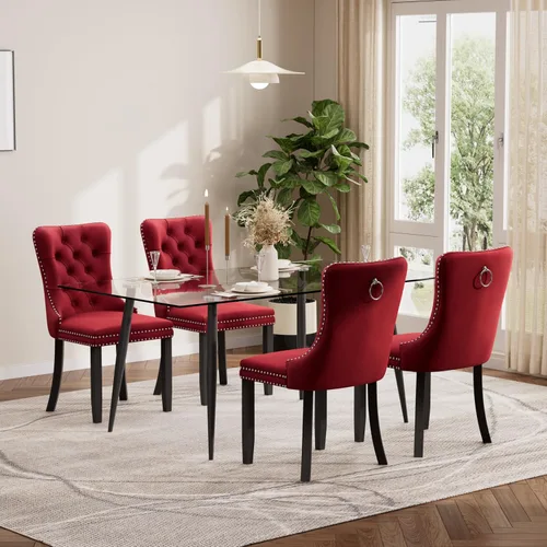 Vista 83 de Baysitone Juego de mesa de comedor de cristal de 51 pulgadas para 4, juego de 5 piezas de comedor moderno, mesa de cocina rectangular de vidrio