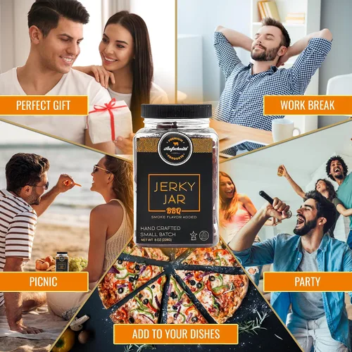 Vista 5 de Aufschnitt Meats - Tarro de carne seca de res alimentada con pasto, apto para Kosher y Keto, idea de regalo, tarro de 8 onzas, barbacoa