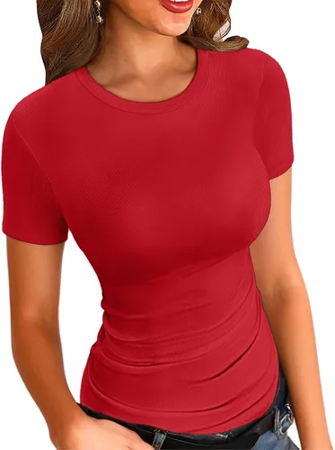 Vista 11 de VICHYIE Fall Clothes Womens Crewneck Ribbed Long Sleeve Shirts Slim Fitted Tee Casual Basic Tshirt Top Negro