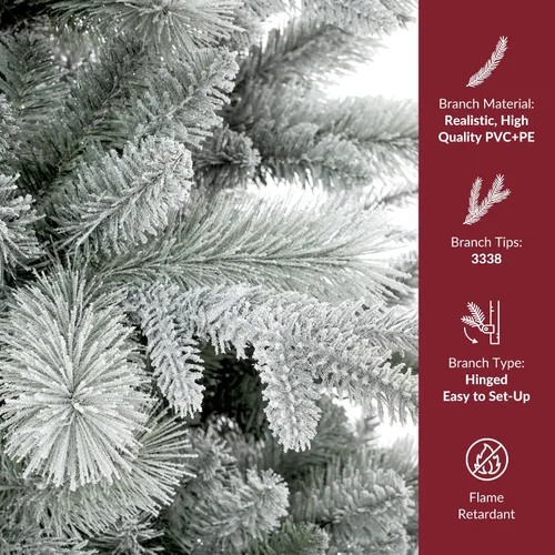 Vista 4 de SHareconn Prelit Árbol de Navidad artificial blanco flocado de 7 pies