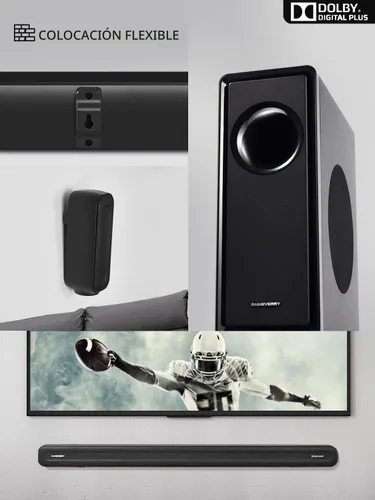 Vista 6 de Barra de sonido de 5.1 canales con audio Dolby, barras de sonido para TV, subwoofer inalámbrico y altavoz trasero, Dolby Digital Plus, Bluetooth