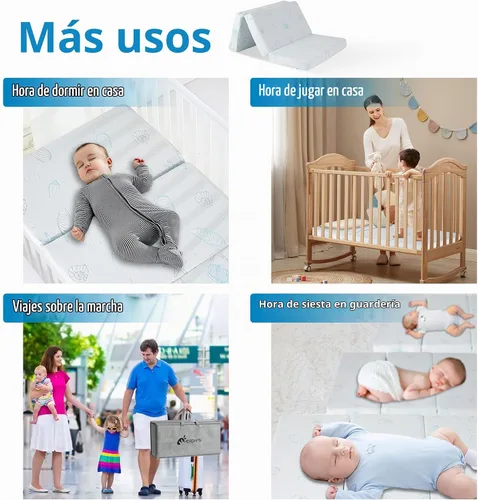 Vista 5 de Colchón Pack and Play, 38 x 26 x 1.5 pulgadas, colchón triple plegable Pack n Play con bolsa de viaje, protector de colchón para cuna con suave