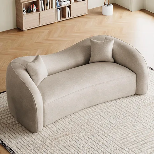 Vista 14 de Sofá curvado de 90.8 pulgadas para sala de estar, moderno y cómodo sofá de felpilla de 3 plazas sin hueso, asiento extra profundo y ancho con 2 Beige