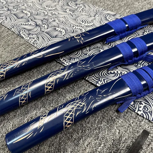 Vista 7 de Juego de espada samurái decorativa, colección Katana azul de 3 piezas con soporte de exhibición, 39.3/31.1/20.4 pulgadas
