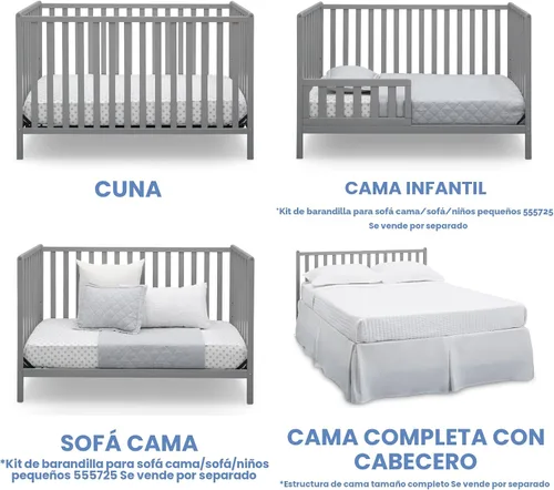 Vista 4 de Delta Children Heartland Cuna Convertible 4 en 1 - Certificado Greenguard Gold, Gris
