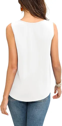 Vista 3 de Veryoung Blusas de gasa elegantes para mujer, cuello en V, lazo frontal, manga 34, para negocios, casual, oficina, trabajo, camisas sueltas