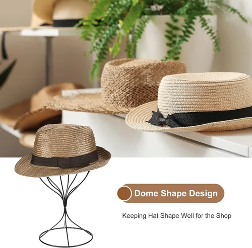 Vista 4 de uxcell Soporte de exhibición de metal para sombreros, paquete de 2 soportes de mesa para sombreros y pelucas, soporte moderno para armario para Negro