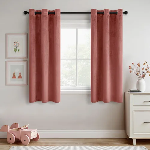 Vista 50 de ANRODUO Cortinas de terciopelo beige de 45 pulgadas de largo, opacas con aislamiento térmico insonorizado, cortinas de privacidad para oscurecer