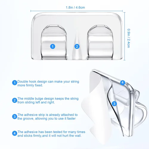 Vista 3 de Ganchos Hetyue para clips de luces de cadena de exteriores: 26 ganchos de luz resistentes