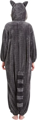 Vista 6 de DarkCom Raccoon Onesie Halloween Costume One Piece Unisex Adult Pajamas Women Men Sleepwear Christmas Pajamas