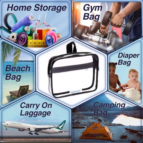 Vista 4 de Olanmark Neceser transparente aprobado por la TSA - Bolsa de maquillaje transparente grande para viaje, Claro