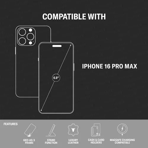 Vista 2 de TORRO Funda de cuero prémium compatible con iPhone 16 Pro Max de 6.9 pulgadas, funda de piel auténtica tipo cartera con función atril y ranuras