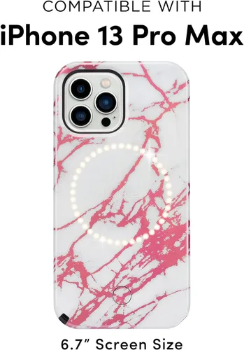 Vista 7 de LuMee Halo - Funda iluminada para selfie para iPhone 13 Pro Max - Iluminación LED ajustable incorporada - 6.7 pulgadas - Mármol blanco metálico rosa