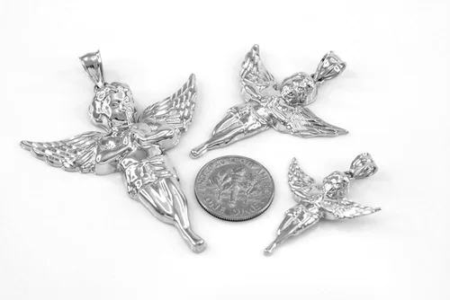 Vista 3 de Alta Polaco 925plata esterlina ángel colgante (Tamaño Grande)