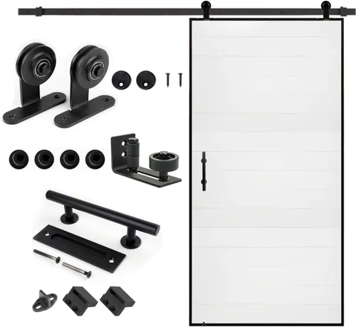 Vista 8 de S&Z tophand Puerta de granero marrón de 20 pulgadas x 84 pulgadas con kit de herramientas corredizas de 5 pies, estilo moderno, requiere montaje