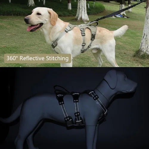 Vista 7 de FEimaX Arnés para perro sin tirones, chaleco acolchado suave para perro con 3 clips para la correa y asa de fácil control, reflectante ajustable sin