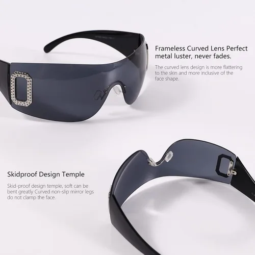 Vista 3 de SENMARIES Gafas de sol envolventes Y2K para mujer, gafas de sol con joyas, gafas de sol retro sin marco