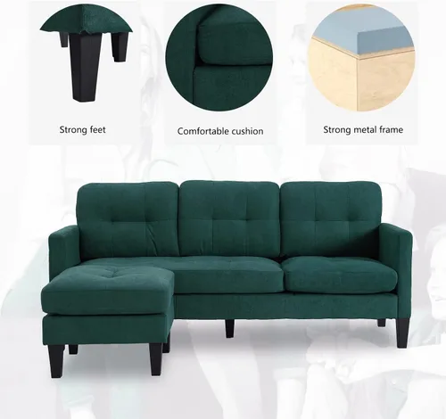 Vista 3 de Sofá modular convertible, sofá en forma de L, moderno juego de sofá de 3 asientos con diván reversible para sala de estar pequeña, apartamento