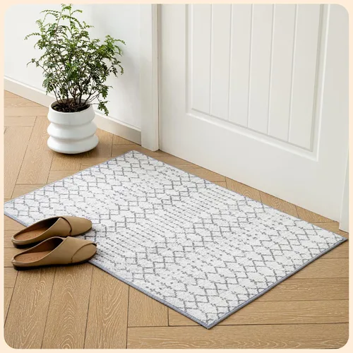 Vista 48 de Istana Alfombra larga antideslizante de 2.5 x 8 para el hogar, para pasillo y cocina, lavable, sedosa y suave al tacto, elegante, color azul y marfil