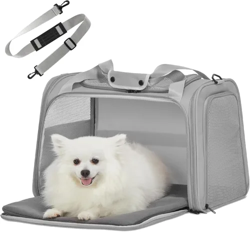 Vista 11 de PETSFIT Transportador de mascotas aprobado por aerolíneas con alfombrilla extensible, transportador de perros para perros pequeños, aprobado por