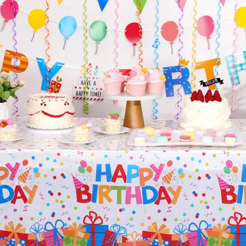 Vista 3 de Paquete de 6 manteles de plástico para cumpleaños, mantel desechable