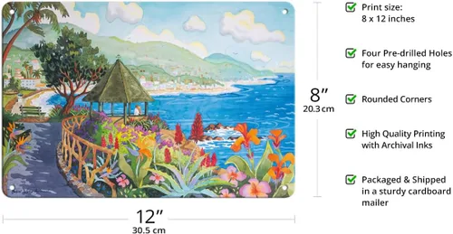Vista 2 de Heisler Park California Laguna Beach Gazebo and Flowers – Seaside Beach Ocean View – From an Original Watercolor Painting by Robin Wethe Altman