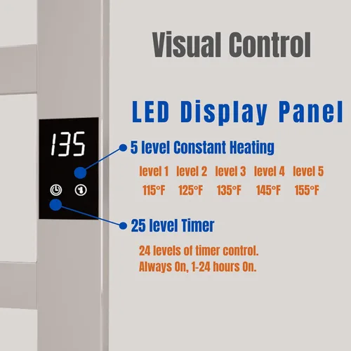 Vista 3 de Topdattion Calentador de toallas eléctrico Súper delgado Con temporizador y ajustes de temperatura de múltiples niveles Cableado directo