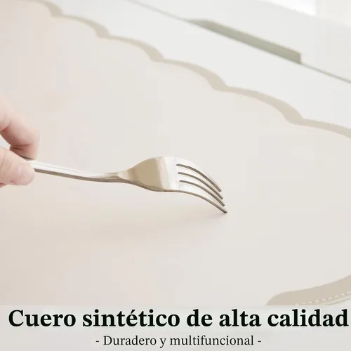 Vista 4 de Ohocut Alfombrilla de escritorio festoneada, piel sintética, rectangular para escritorio de oficina (beige, 23.6 x 13.7 pulgadas)