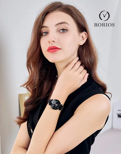 Vista 2 de RORIOS Relojes de pulsera de diamantes simulados de cuarzo analógico con esfera de cielo estrellado