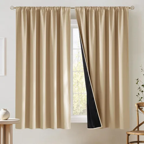 Vista 14 de NICETOWN Biscotti - Cortinas de cocina beige de 36 pulgadas de largo, bolsillo para barra, 100% opacas, casuales y relajantes, tratamientos