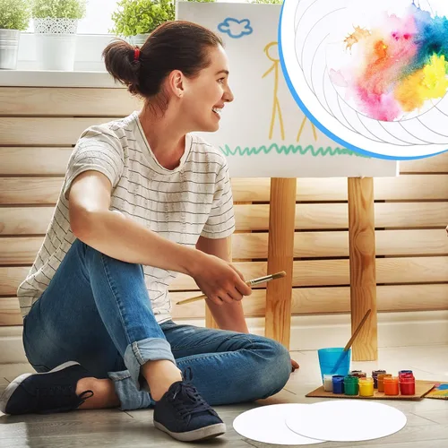 Vista 5 de TaoBary Paquete de 60 papel de acuarela redondo de 250 GSM, papel de acuarela prensado en frío de 4 pulgadas de diámetro, ideal para la mayoría