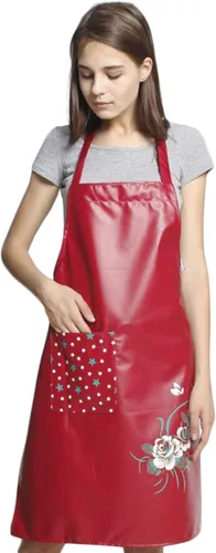 Vista 10 de Aceite de cocina de PU y delantales impermeables para mujeres con bolsillo para cocinar y lavar