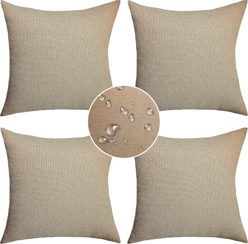 Vista 22 de Demetex Fundas de almohada de exterior impermeables de 16 x 16 pulgadas, fundas de almohada decorativas de lino para sala de estar, balcón y jardín