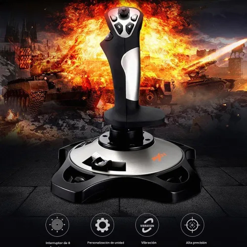Vista 3 de Joystick de PC, Controlador de juego USB para simulador de vuelo con función de vibración y control de acelerador, PXN 2113 mando con cable