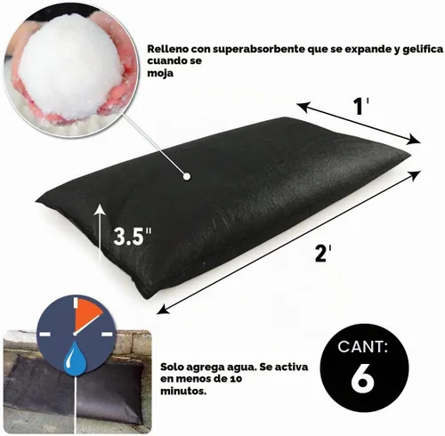Vista 3 de Bolsas de inundación activadas por agua Quick Dam, 1 pie x 2 pies, paquete de 6. hese sandless sandbags are water-activated and self-inflating