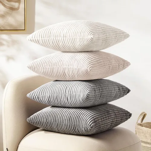 Vista 9 de Softalker Fundas Decorativas para Almohadas de Tiro 18 x 18 pulgadas, Juego de 4, Funda de Almohada de Pana Suave de Rayas Sólidas, Fundas