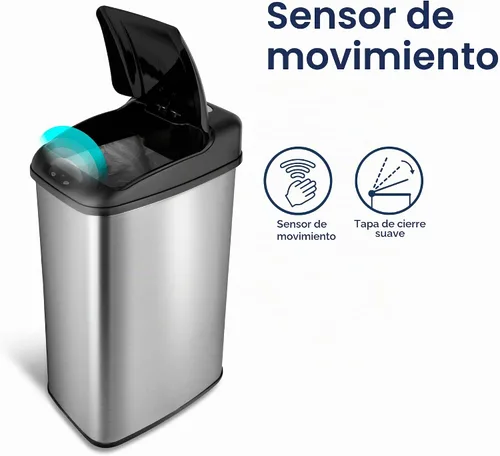 Vista 2 de Ninestars DZT-50-6 La papelera original con sensor de movimiento automático, 13.2 gal. / 50 L., Acero inoxidable