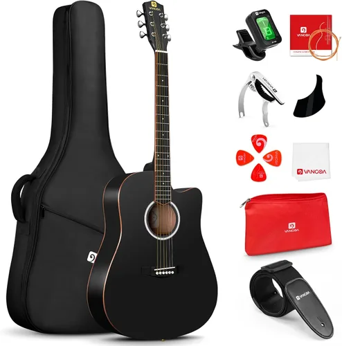 Vista 10 de Vangoa Guitarra para Zurdos, Kit de Guitarra Acústica para Zurdos de Tamaño Completo con Cutaway para Adultos Principiantes de 41 Pulgadas, Juego