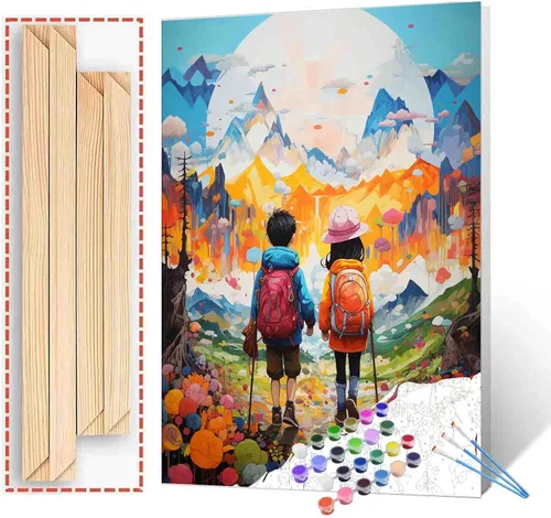 Vista 24 de Kits de pintura romántica por números para parejas con pinceles y pigmento acrílico sobre lienzo para adultos, niños y niñas bajo un paraguas
