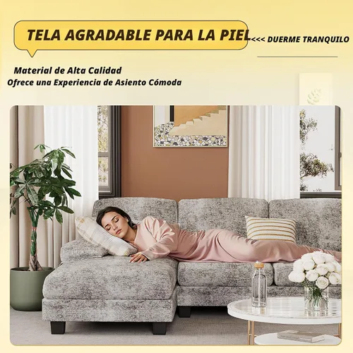 Vista 3 de JUMMICO Sofás Seccionales para Sala de Estar, Sofá en Forma de U con Tela de Chenilla, Sofá Moderno de 4 Asientos con Almohadas Removibles para Gris