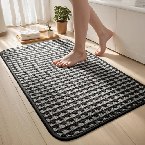 Vista 25 de Tapetes de baño antideslizantes delgados para debajo de la puerta, tapetes de baño de secado rápido absorbentes con respaldo de goma trenzado